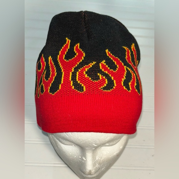 Other - Flame Stocking Hat Black Red Yellow OS Unisex 55% Cotton 45% Acrylic New